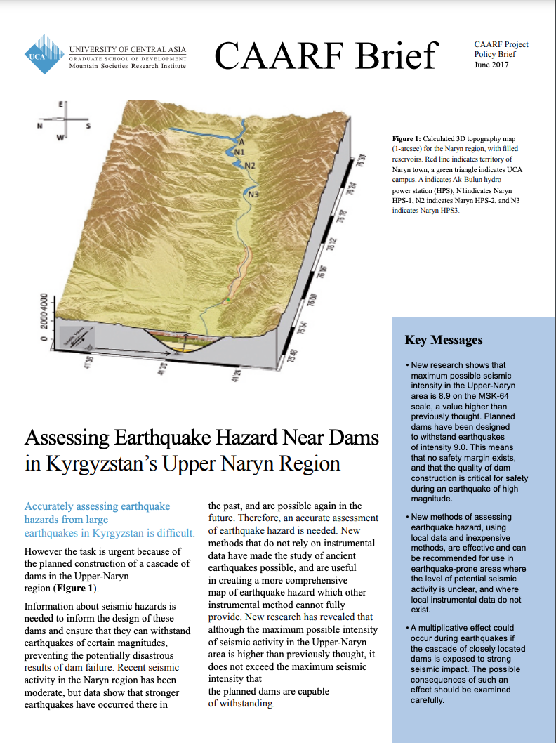 Assessing Earthquake Hazard Near Dams in Kyrgyzstan’s Upper Naryn Region